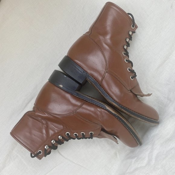Vintage 1980s Justin Leather Brown Lace Up Roper Western Cowboy Kiltie Boots - Picture 6 of 16